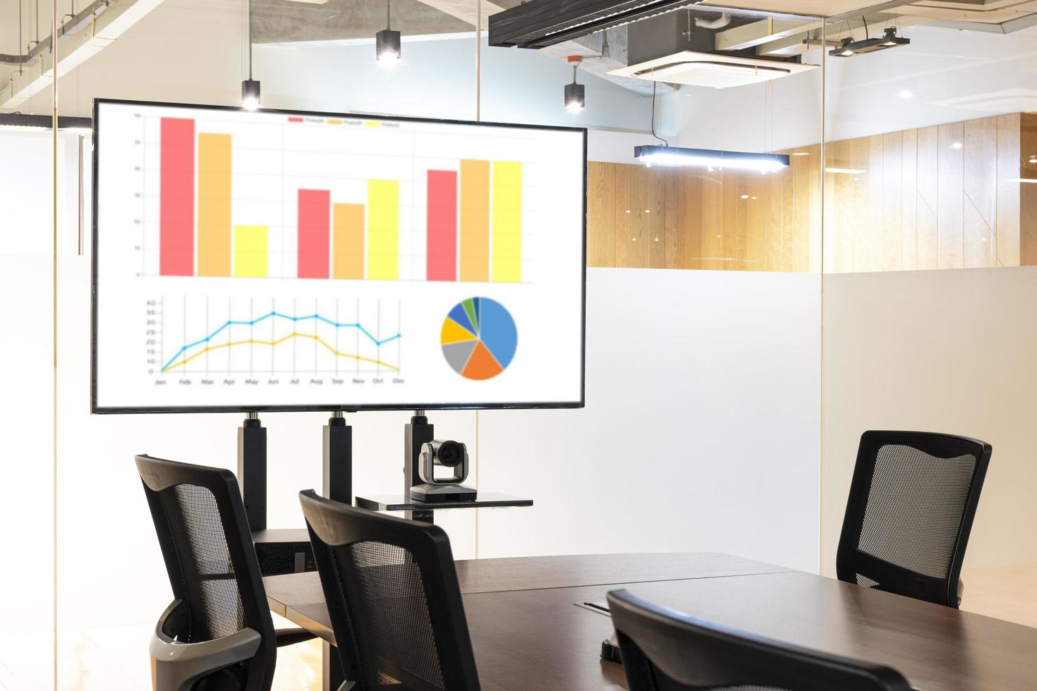 Television with presentation slideshow in meeting room 14537457 Stock