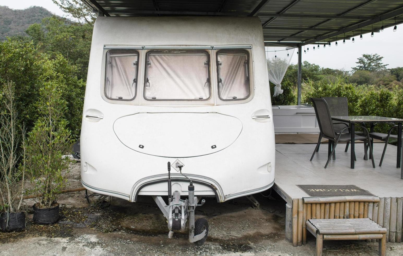 Caravan trailer with balcony in front photo