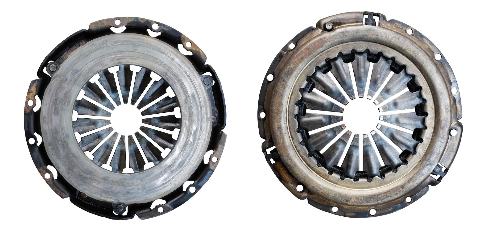 Deteriorated car clutch cover isolated on white background with clipping path photo