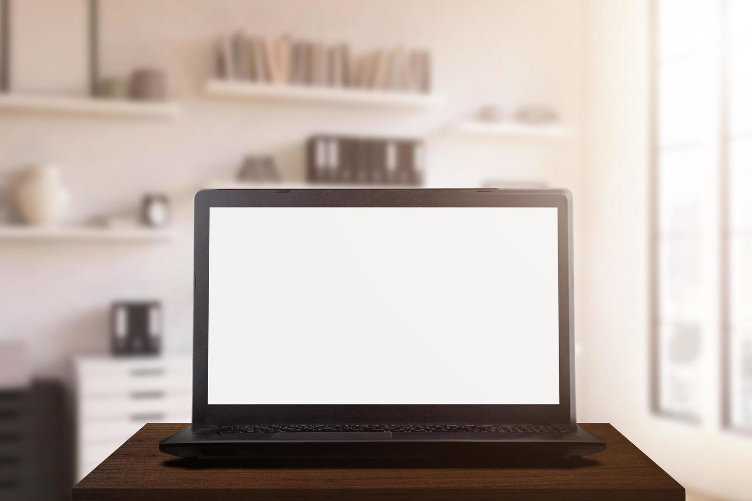 Blank screen desktop computer in office room with copy space photo