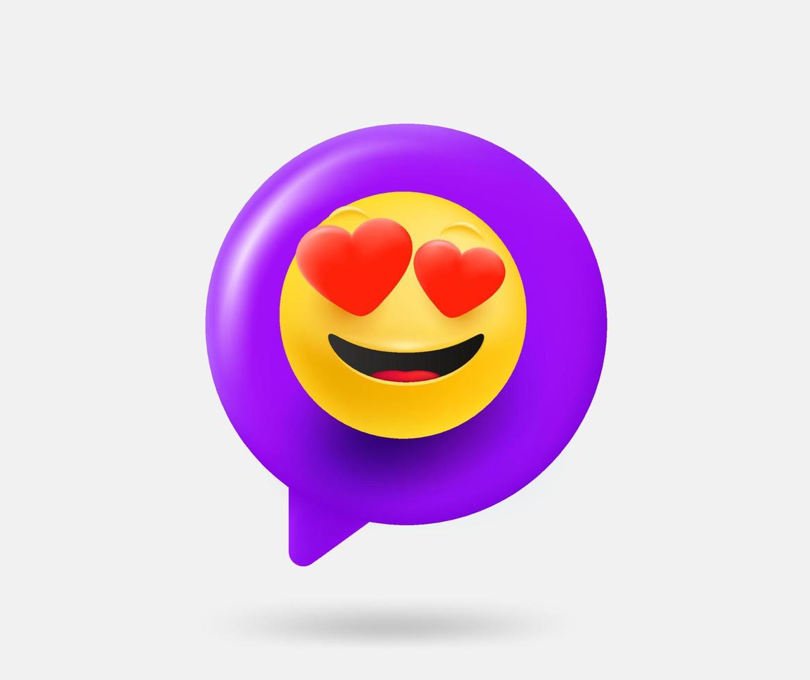 Speech cloud with romantic lover emoji. 3d vector isolated illustration