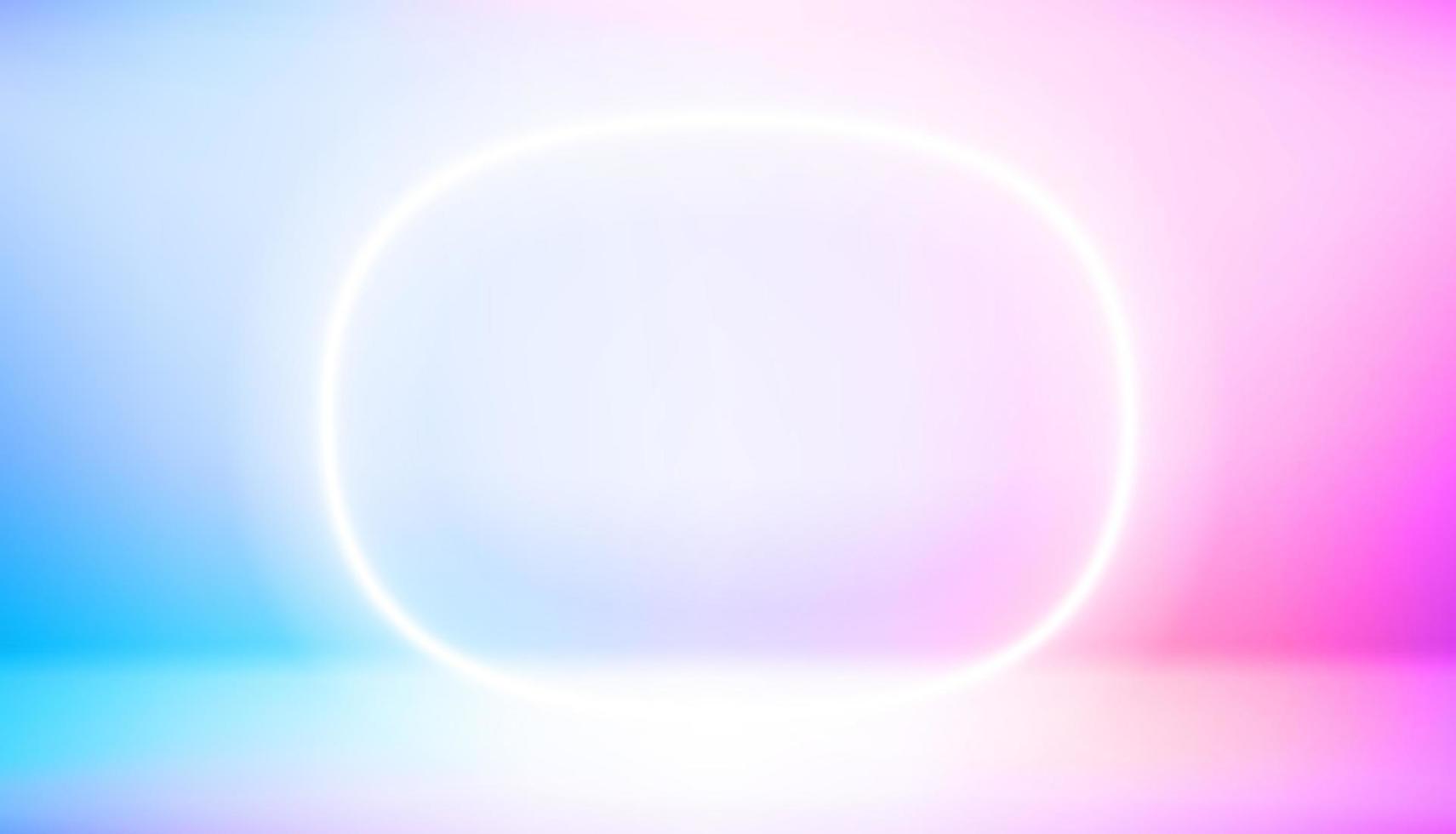 Empty studio with vivid hologram glow effect and neon frame. Vector 3d banner with copy space