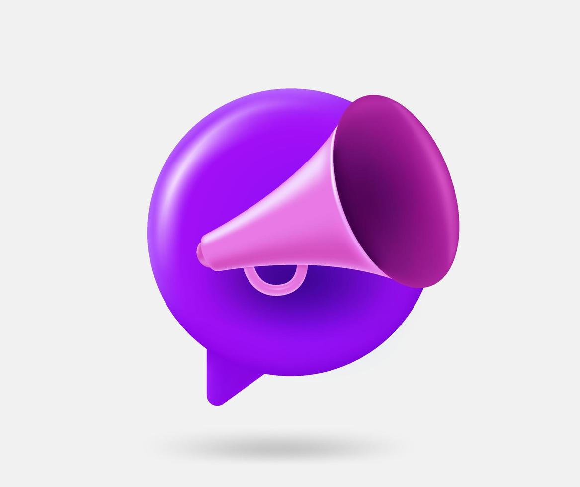 Speech cloud with bullhorn. Alert concept. 3d vector isolated illustration