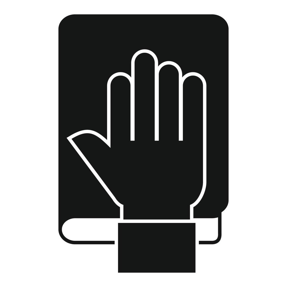 mano en el icono del libro del juez, estilo simple vector