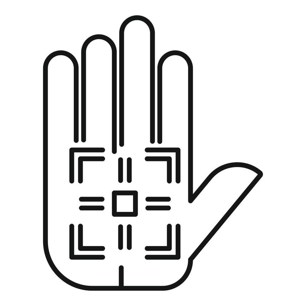 Palm biometric authentication icon, outline style vector