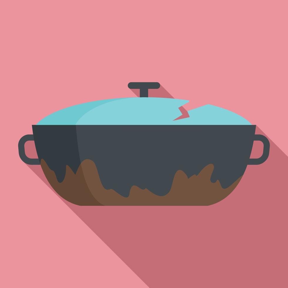 Broken kitchen pot icon, flat style vector