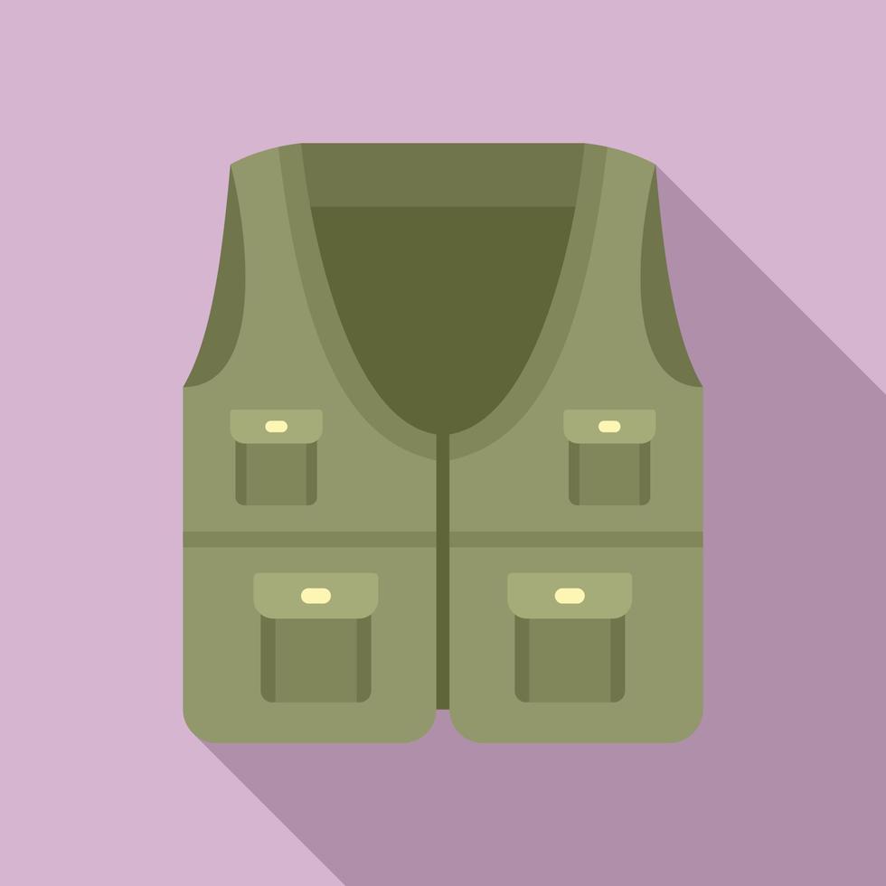 Fisherman hunter vest icon, flat style vector