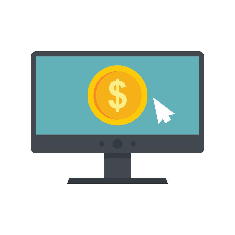 icono de monitor de dinero web, estilo plano vector