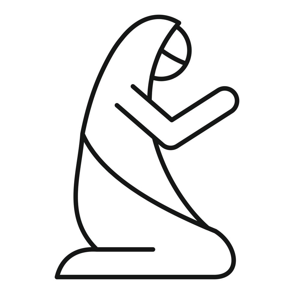 Muslim woman prayer icon, outline style vector