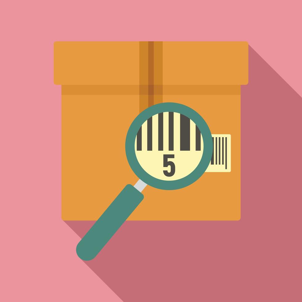 Parcel under magnifier icon, flat style vector