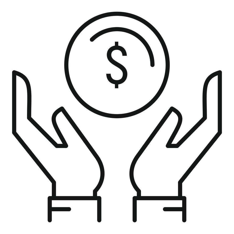 mantenga el icono de las manos de dinero, el estilo de esquema vector