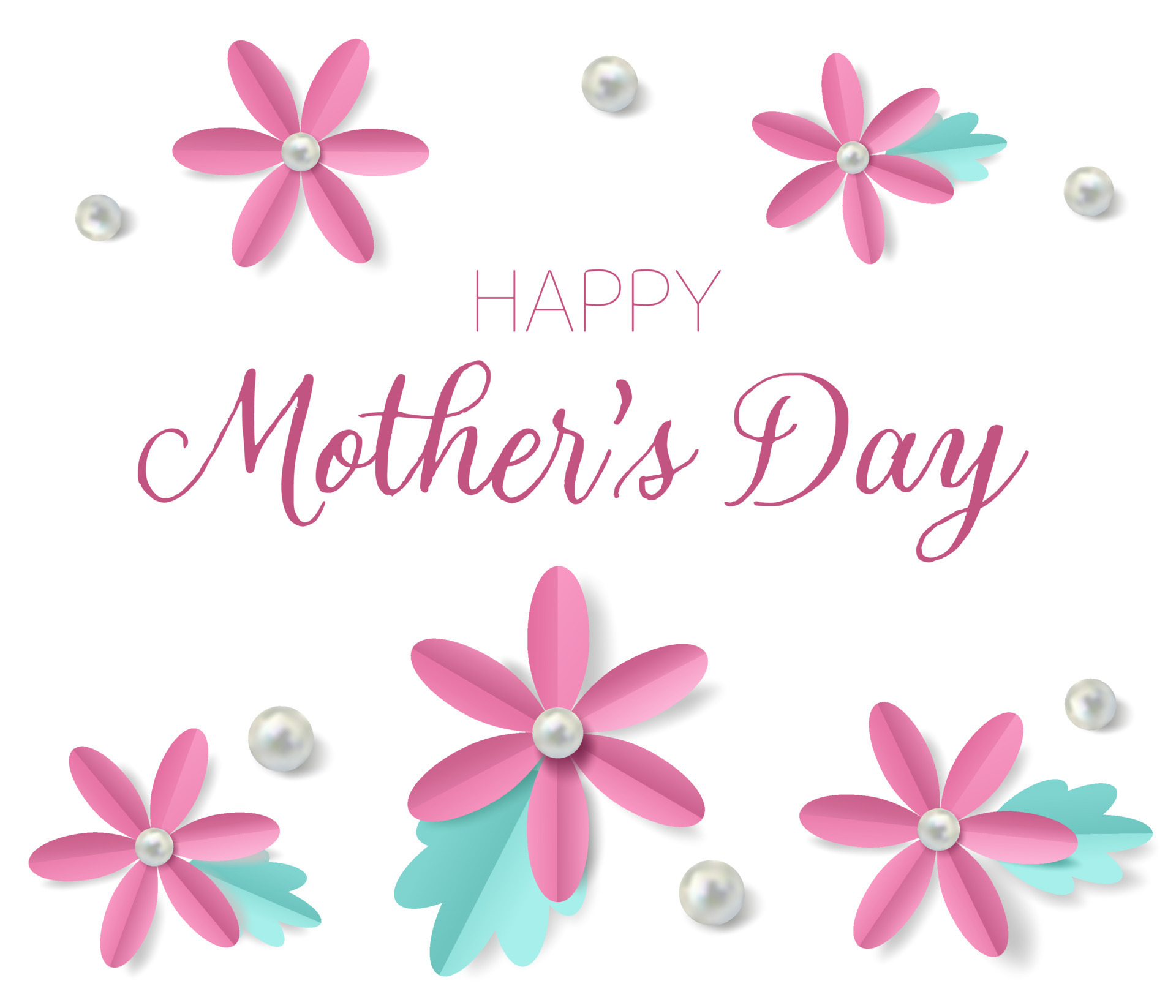 Mother's day card with paper elements. Vector beads and flowers for