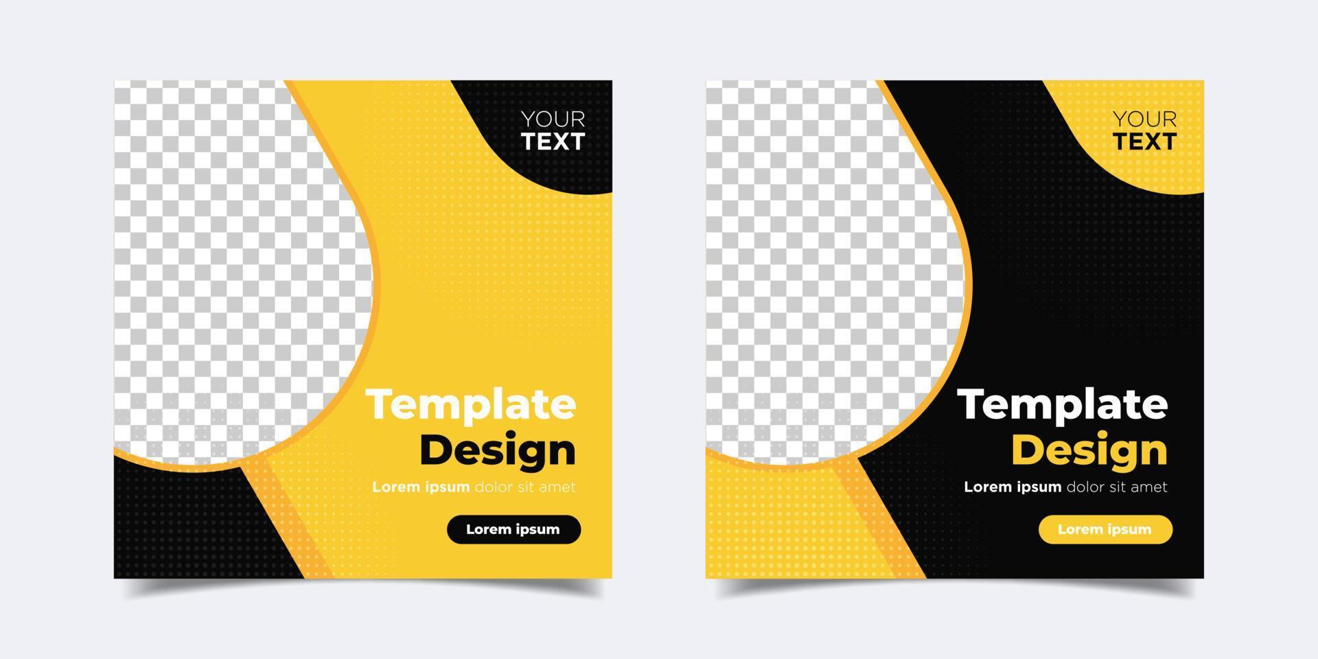 Set square banner templates. Black and yellow background for social media posts vector