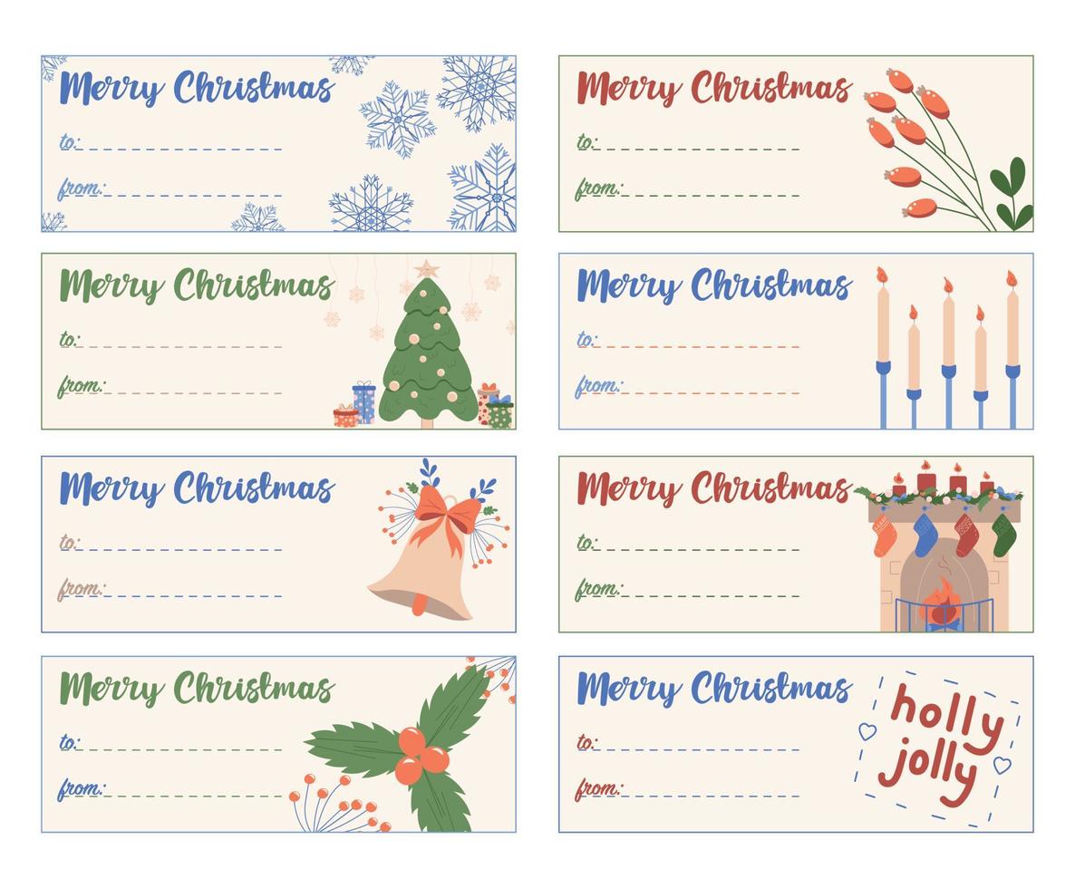 Christmas cards set with copy space. Merry Christmas greeting cards, badges, labels. Gift tags for signing gifts vector