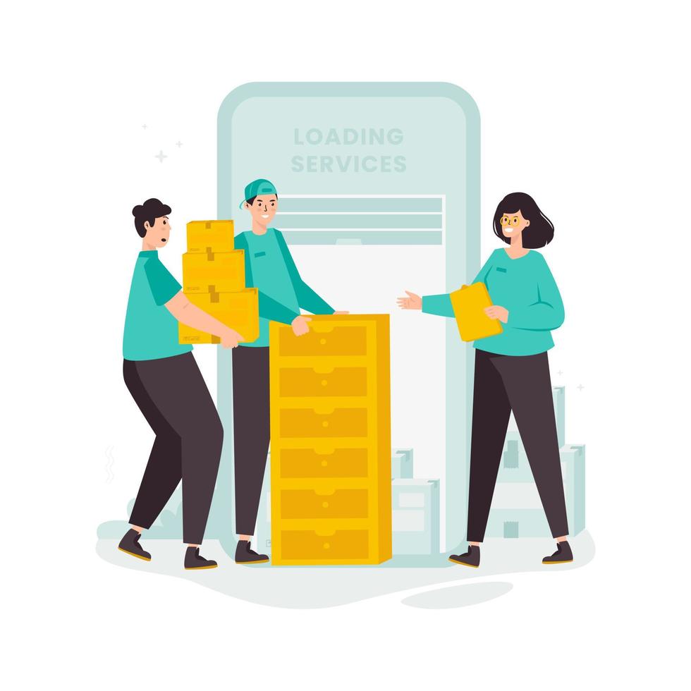 Moving services team preparation flat illustration vector