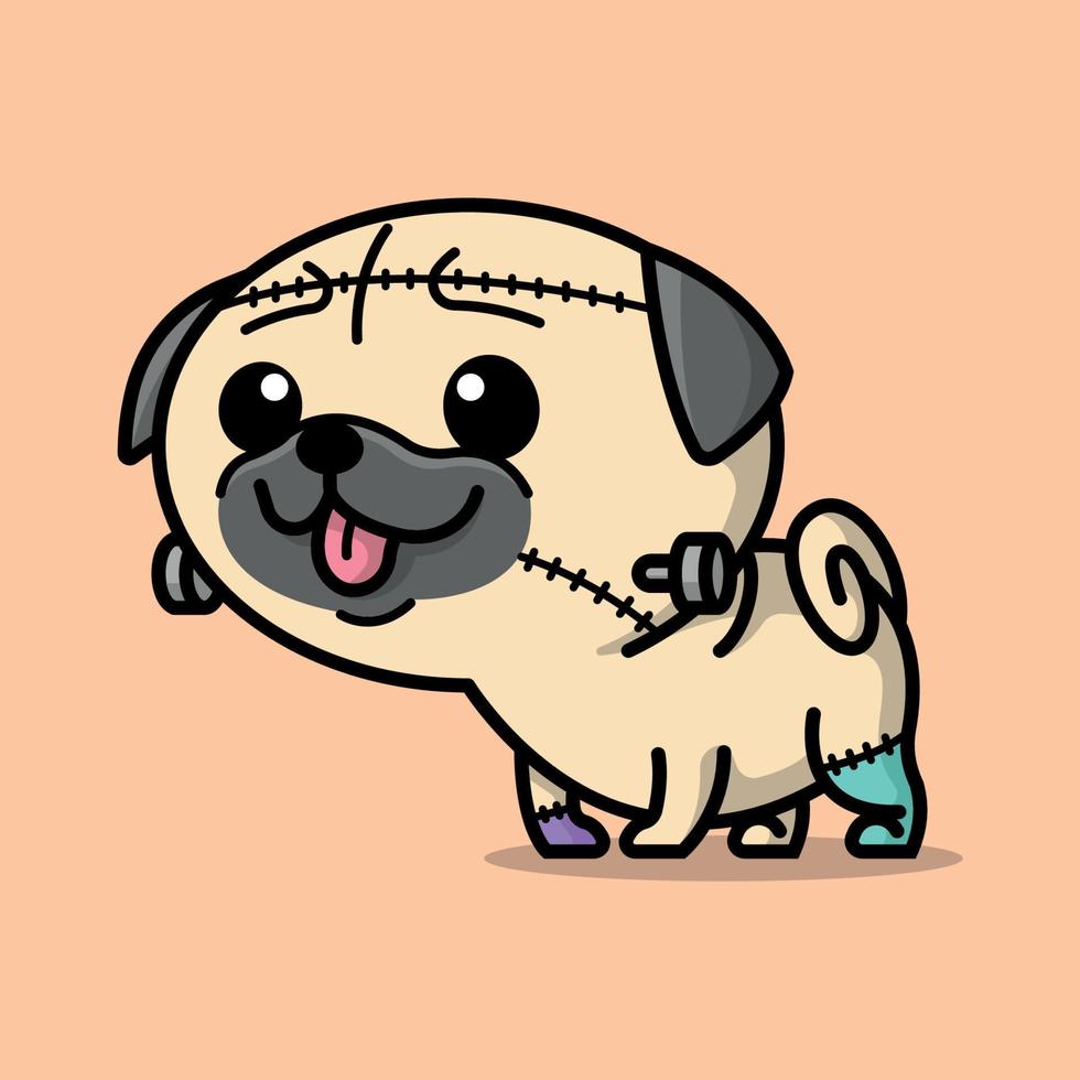 A CUTE PUG DOG LOOK LIKE A ZOMBIE CARTOON ILLUSTRATION vector