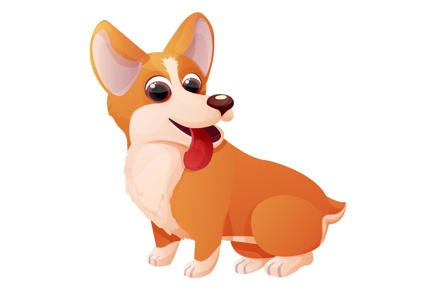 Cute corgi dog sitting, adorable pet in cartoon style isolated on white background. Comic emotional character, funny pose. Vector illustration