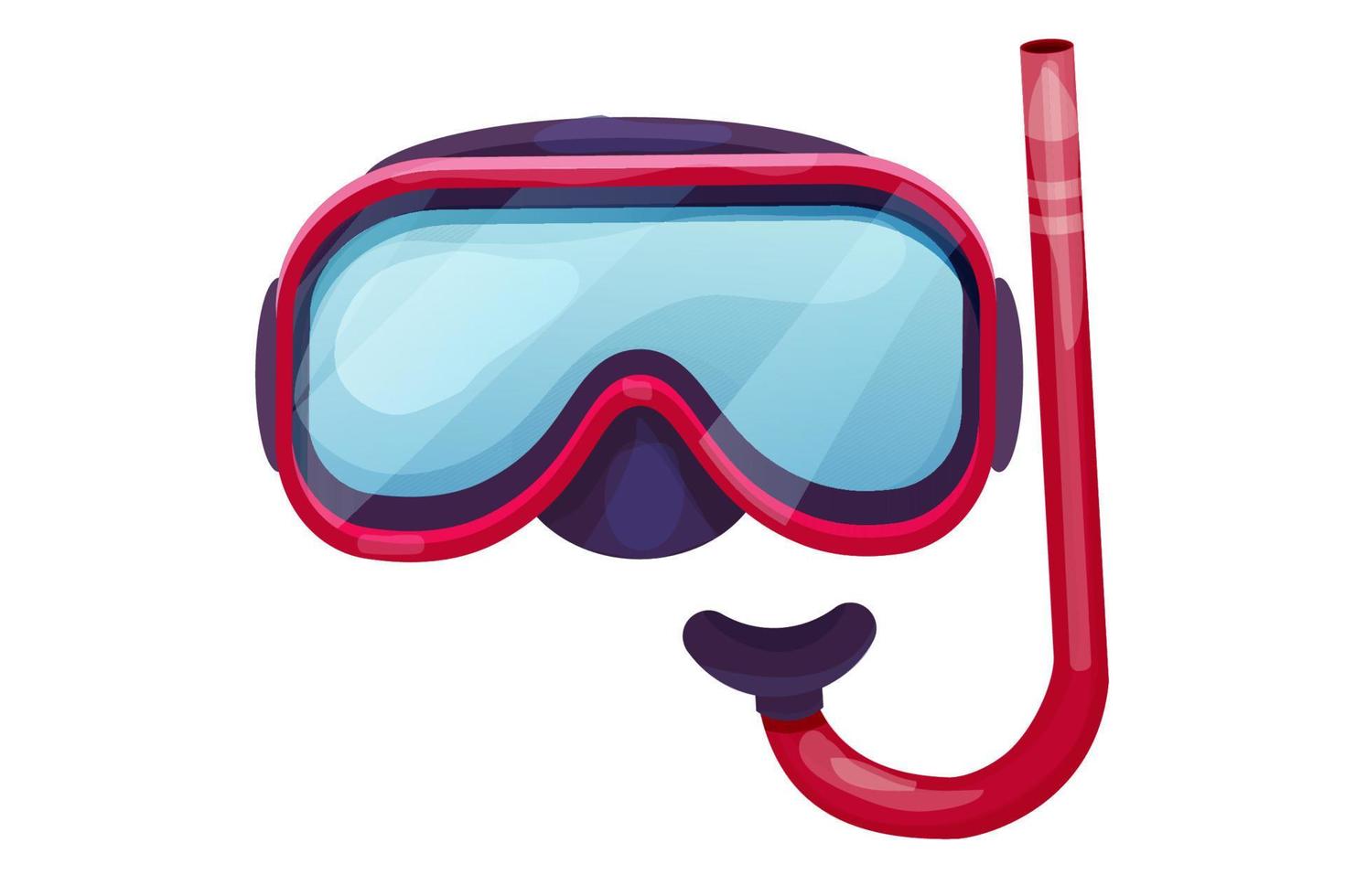 Red Diving mask with snorkel in cartoon style isolated on white background. Graphic illustration. Vector illustration