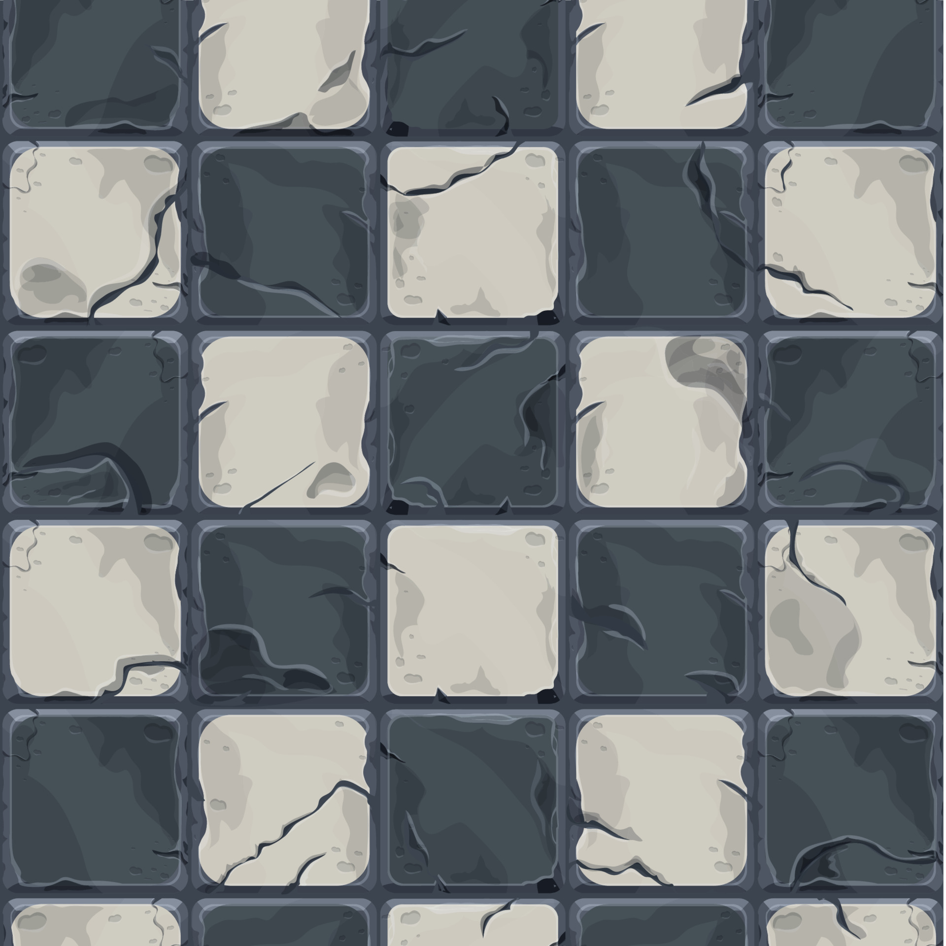Chessboard black and white tile, bricks game background in cartoon