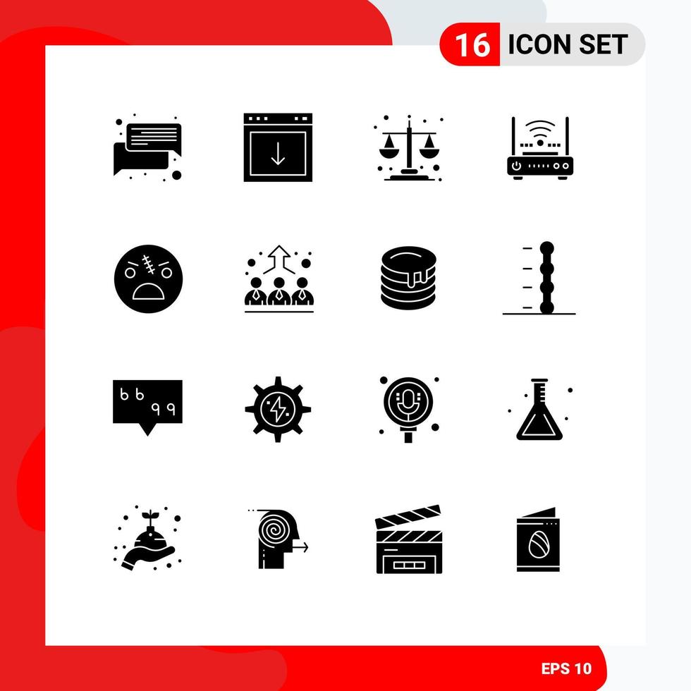 Pack of 16 Modern Solid Glyphs Signs and Symbols for Web Print Media such as modem network south wifi level Editable Vector Design Elements