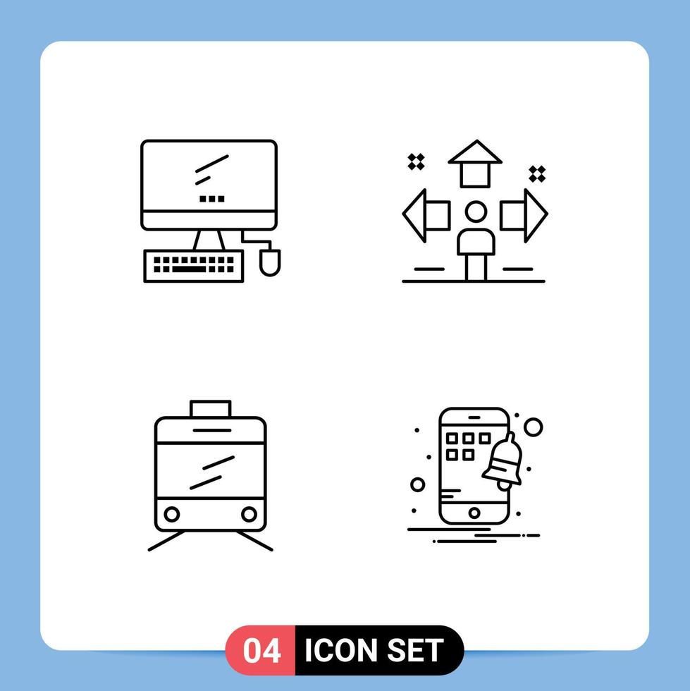 Group of 4 Filledline Flat Colors Signs and Symbols for computer problem imac sign transport Editable Vector Design Elements