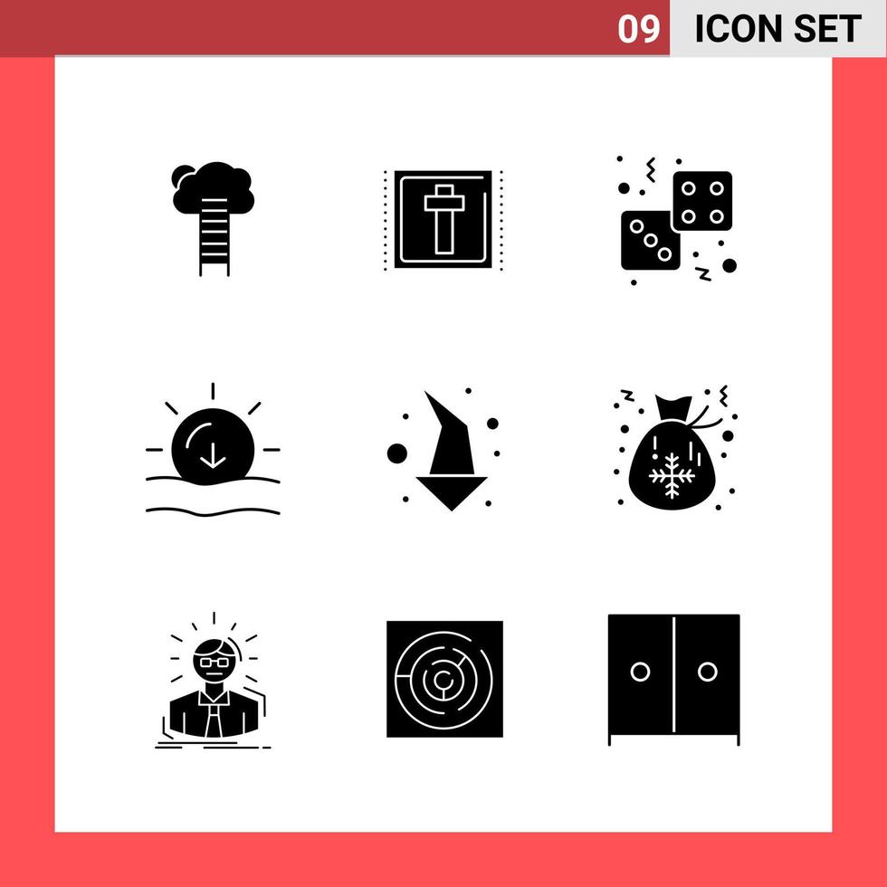 9 Icon Pack Solid Style Glyph Symbols on White Background Simple Signs for general designing Creative Black Icon vector background