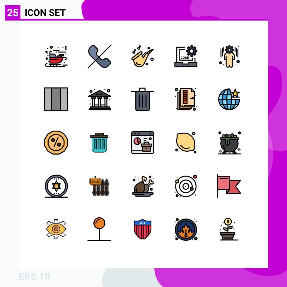 Concepto de color plano de 25 líneas rellenas para sitios web, dispositivos móviles y aplicaciones, instrumento de desarrollo empresarial, desarrollo de elementos de diseño de vectores editables de código