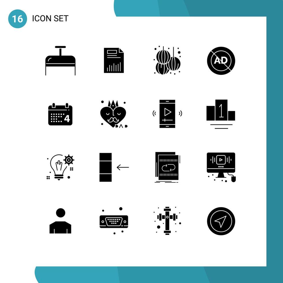Modern Set of 16 Solid Glyphs Pictograph of advertising ad block paper ad new Editable Vector Design Elements