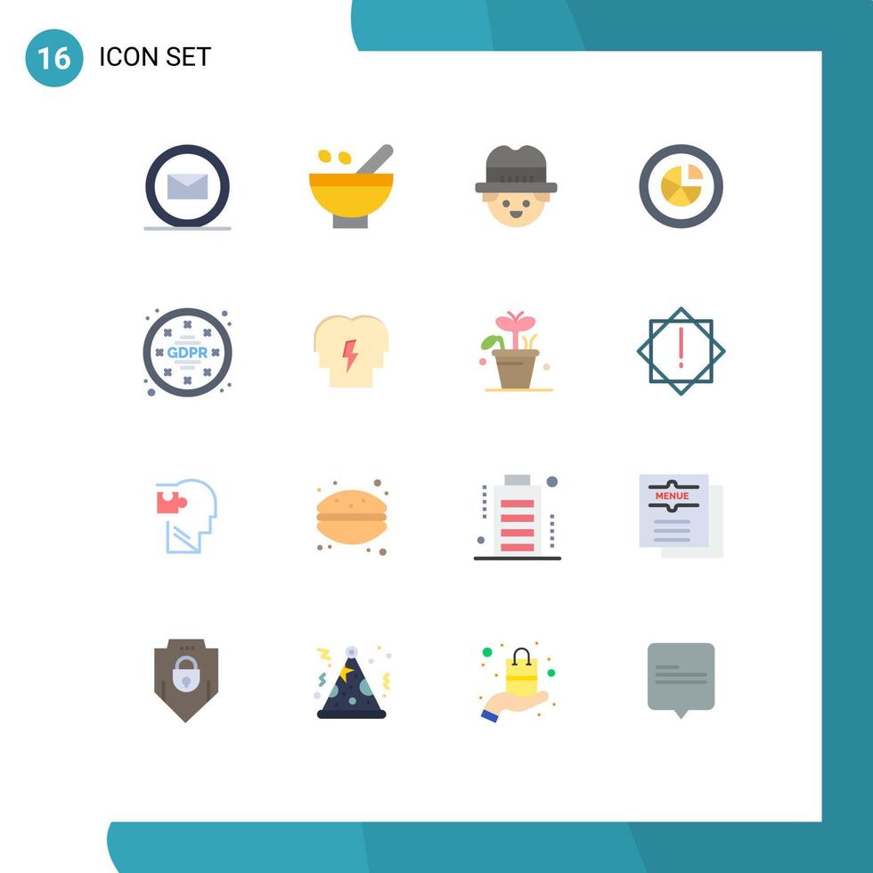 conjunto de pictogramas de 16 colores planos simples de análisis de diagrama de plantas circulares gdpr paquete editable de elementos creativos de diseño de vectores