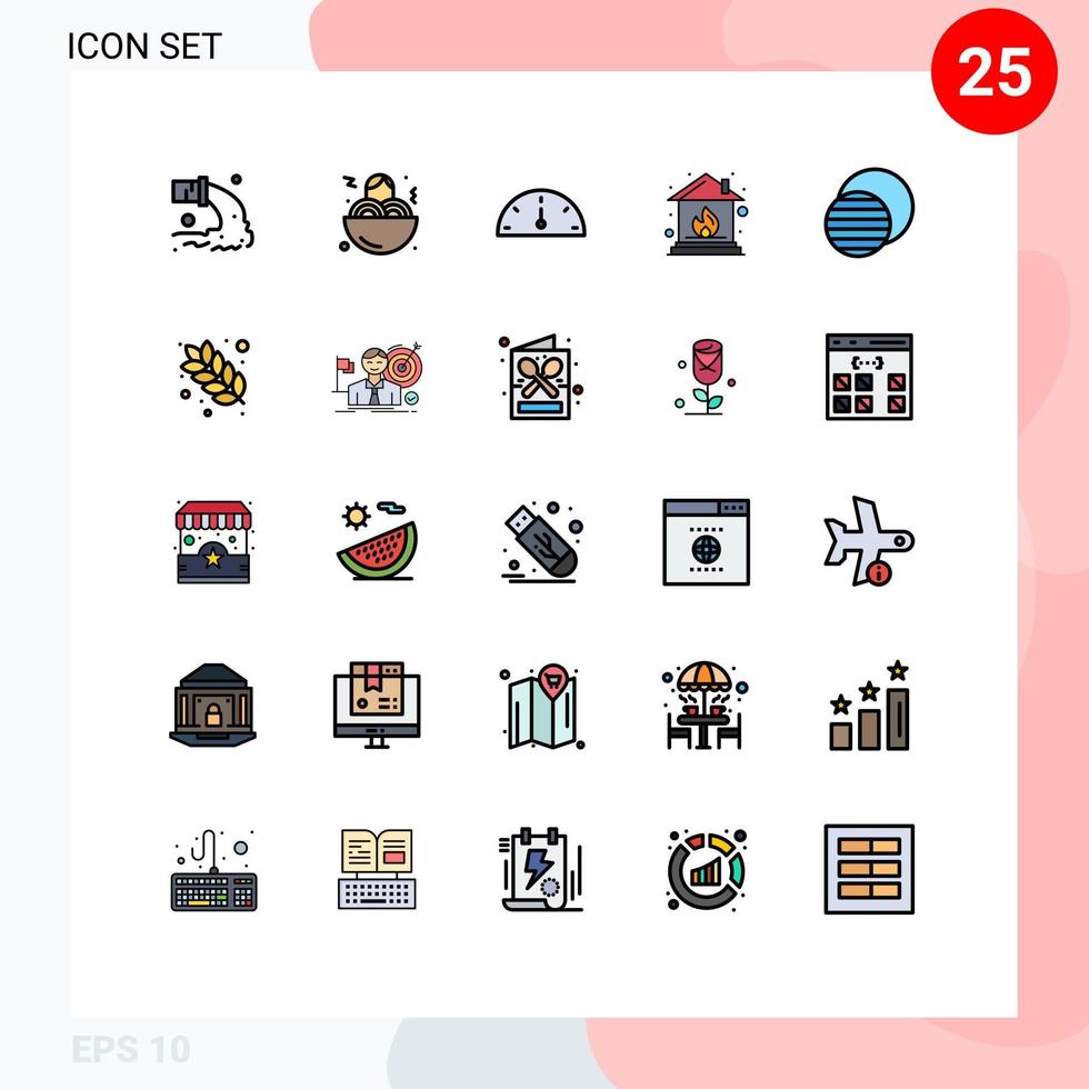 grupo de símbolos de iconos universales de 25 colores planos modernos de líneas llenas de elementos de diseño de vectores editables para el hogar del eclipse del tablero de instrumentos de la ciencia del sol