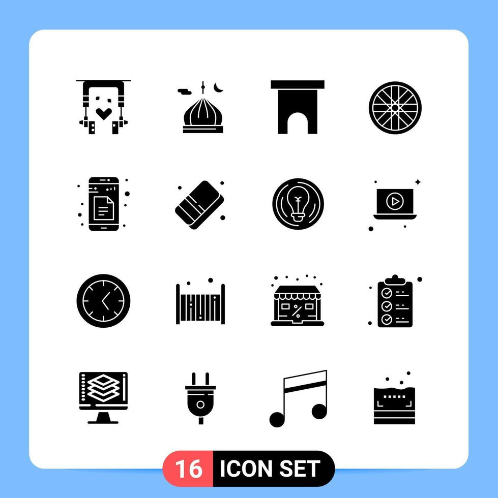 16 Solid Black Icon Pack Glyph Symbols for Mobile Apps isolated on white background 16 Icons Set Creative Black Icon vector background