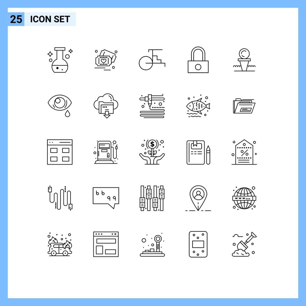 paquete de iconos de vector de stock de 25 signos y símbolos de línea para elementos de diseño de vector editables de candado de seguridad de china de golf de pelota