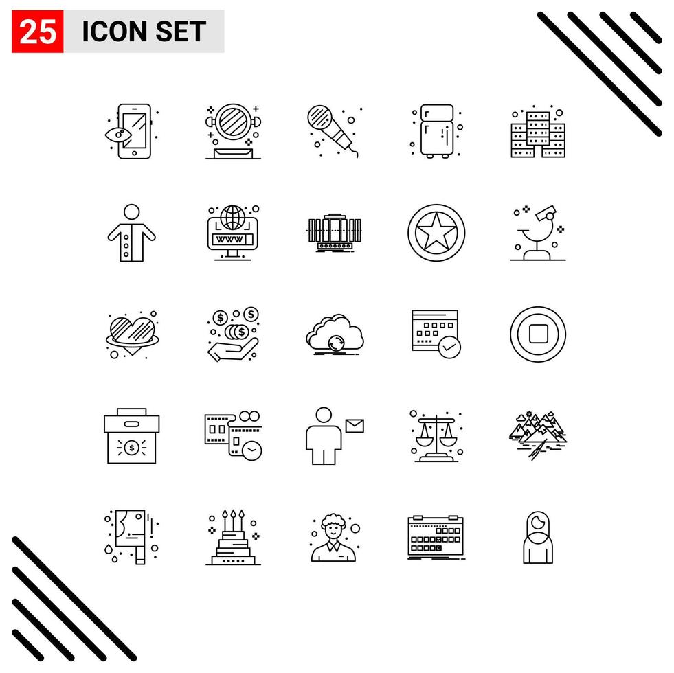 Modern Set of 25 Lines Pictograph of pastor database mic economy refrigerator Editable Vector Design Elements