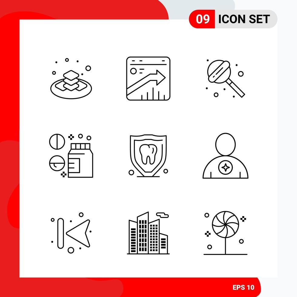 conjunto creativo de 9 iconos de contorno universal aislados sobre fondo blanco fondo de vector de icono negro creativo