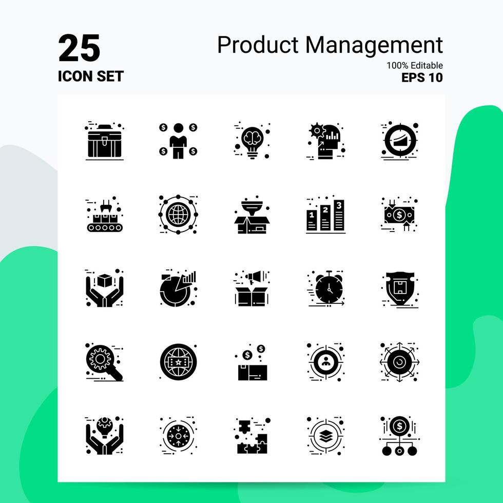 25 conjunto de iconos de gestión de productos 100 archivos editables eps 10 ideas de concepto de logotipo de empresa diseño de icono de glifo sólido vector