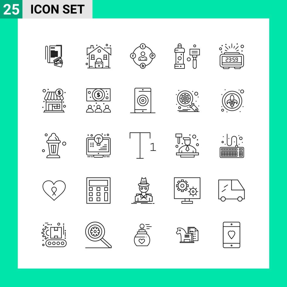 paquete de 25 iconos de estilo de línea establece símbolos de esquema para imprimir signos creativos aislados en fondo blanco vector