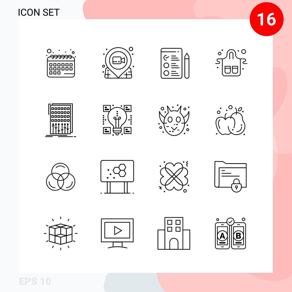 Vector Pack of 16 Icons in Line Style Creative Outline Pack isolated on White Background for Web and Mobile