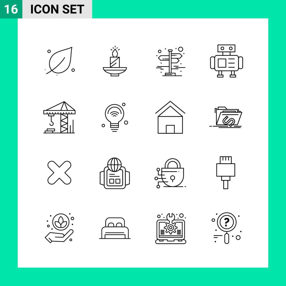 paquete de 16 iconos de estilo de línea establece símbolos de esquema para imprimir signos creativos aislados en fondo blanco vector