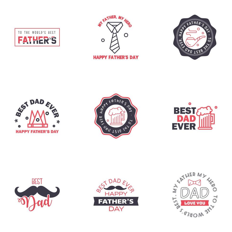 Set of Happy Fathers day elements 9 Black and Pink Vector illustration Editable Vector Design Elements