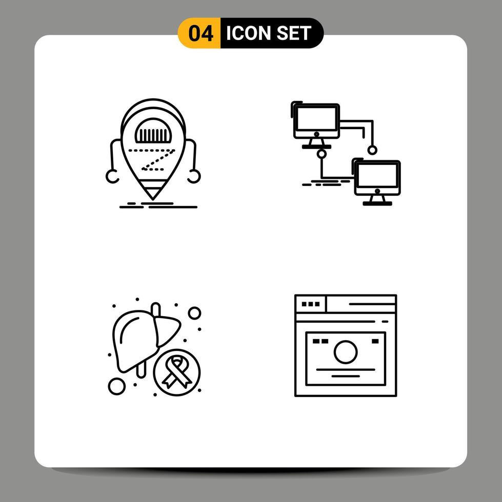 Group of 4 Modern Filledline Flat Colors Set for android computer robot lan disease Editable Vector Design Elements