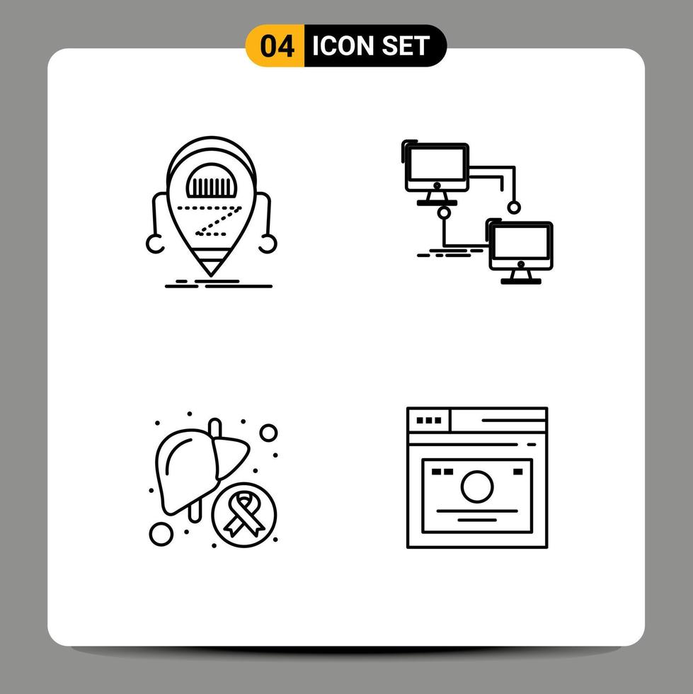 grupo de 4 colores planos de línea de llenado modernos establecidos para elementos de diseño de vectores editables de enfermedad de lan de robot de computadora android