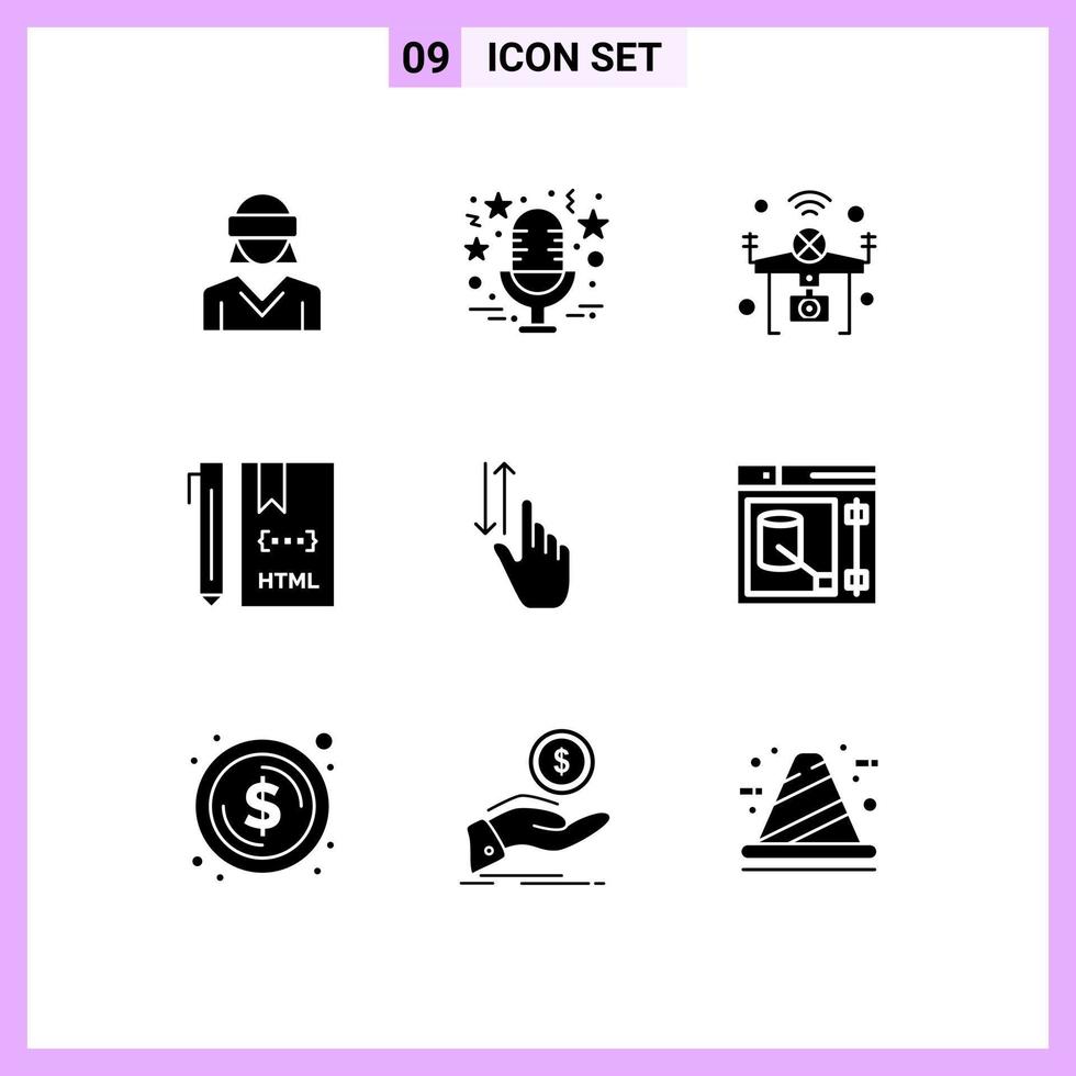 Modern Set of 9 Solid Glyphs Pictograph of develop code microphone wifi iot Editable Vector Design Elements
