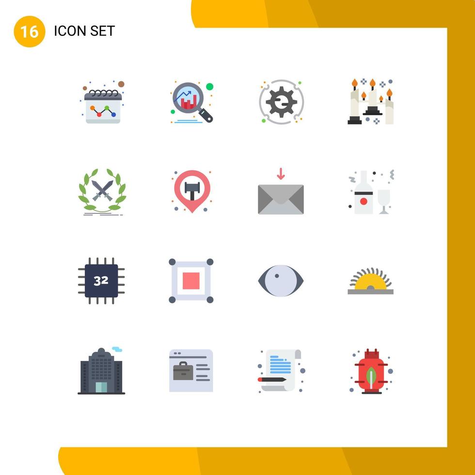 conjunto de 16 iconos de interfaz de usuario modernos signos de símbolos para configuración de emblema de etiqueta llama de batalla paquete editable de elementos creativos de diseño de vectores