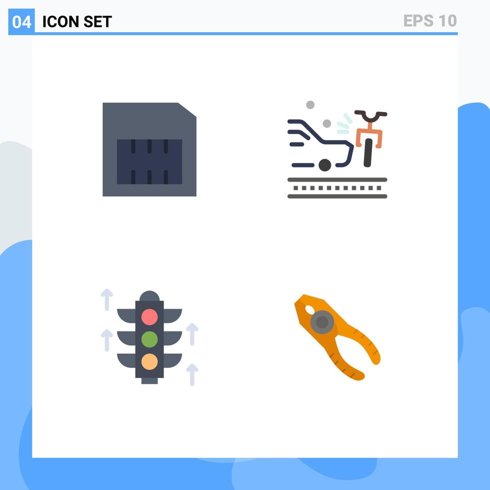 conjunto moderno de 4 iconos y símbolos planos, como alicates de accidente de servidor de tarjeta, elementos de diseño vectorial editables vector