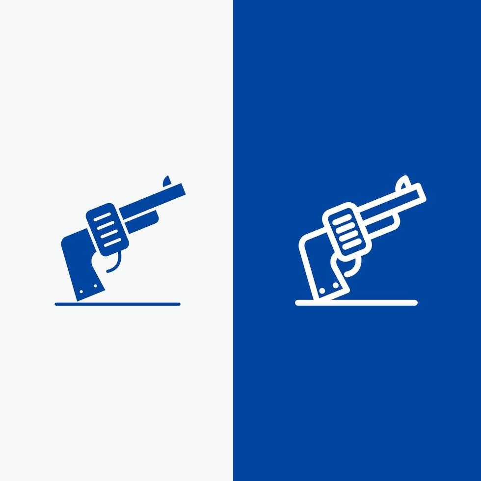 pistola arma de mano línea americana y glifo icono sólido bandera azul línea y glifo icono sólido bandera azul vector