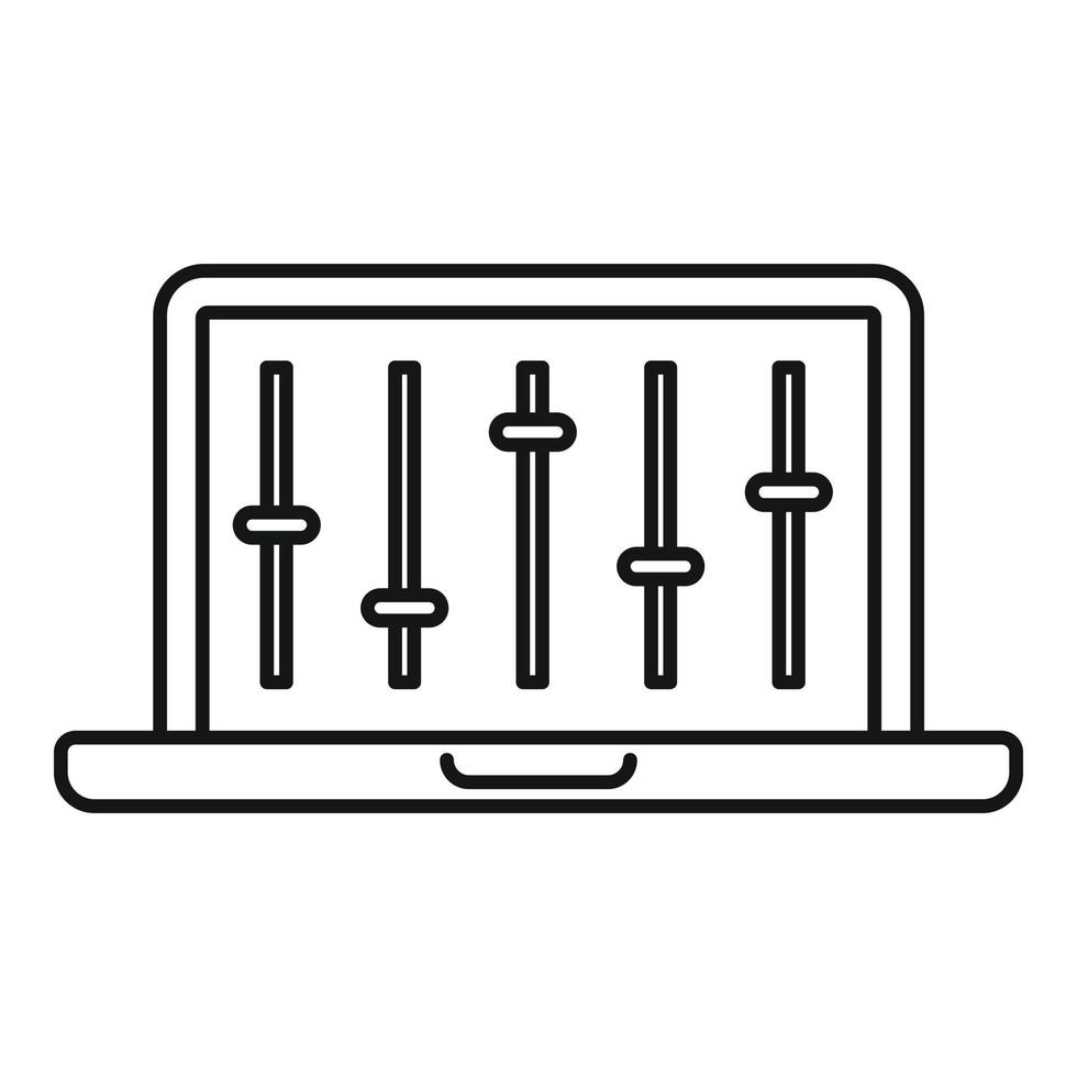 Laptop equalizer icon, outline style vector