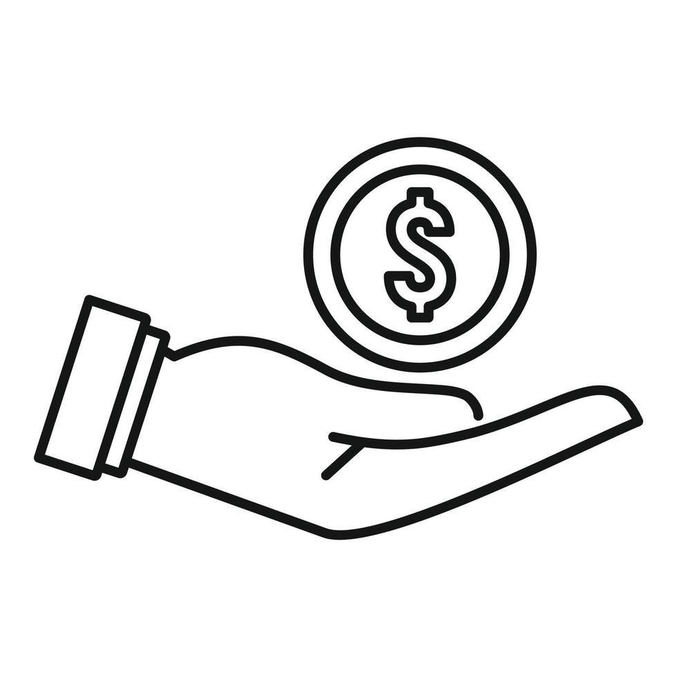 Money coin hand icon, outline style vector