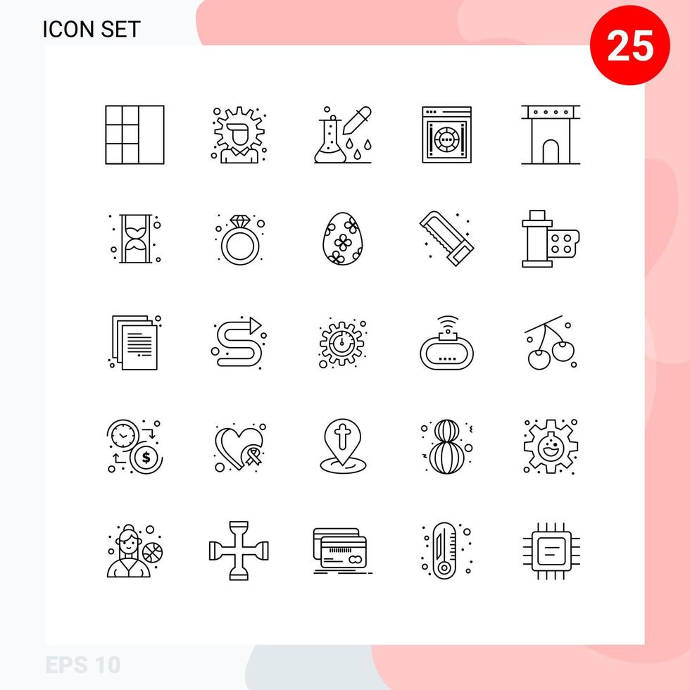 Stock Vector Icon Pack of 25 Line Signs and Symbols for architecture safety microbiology safe box internet Editable Vector Design Elements