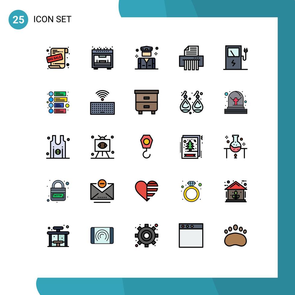 User Interface Pack of 25 Basic Filled line Flat Colors of advertisement electric people charge paper Editable Vector Design Elements