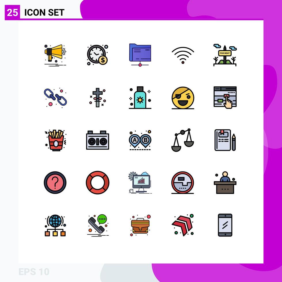 grupo de símbolos de icono universal de 25 colores planos de línea llena moderna de elementos de diseño de vector editables de señal de tablero de datos de señal de alquiler
